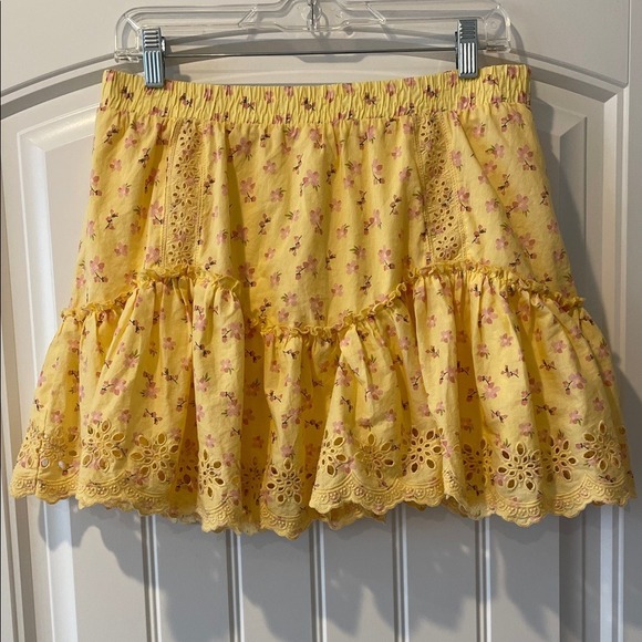 Aeropostale Cottagecore Yellow Eyelet Mini Skirt Pink Floral Large - Picture 2 of 6
